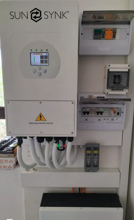 Panel wiring installation showing neatly organized circuit breakers and cables